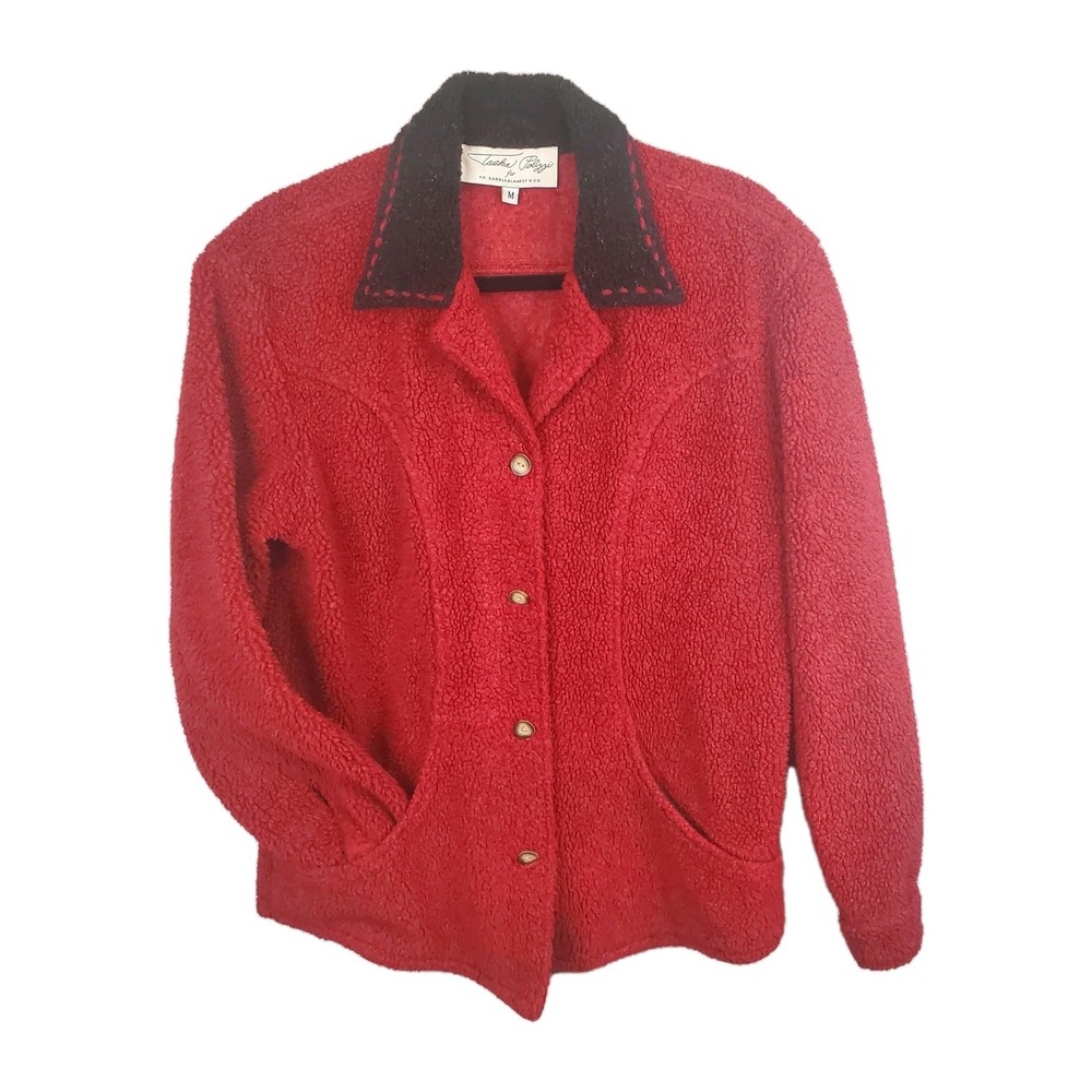 Vintage Taska Polizzi TP Saddleblanket Women's M Red‎ Sherpa Fleece Jacket USA